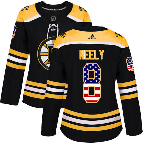 Adidas Bruins #8 Cam Neely Black Home Authentic USA Flag Women's Stitched NHL Jersey - Click Image to Close